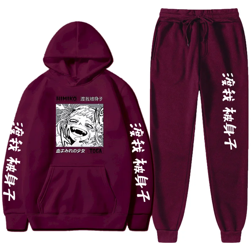 

Autumn Winter New Hip Hop Funny Japanese Anime Cartoon Print Plus Fleece Casual Men Suit Hoodies Sweatshirts Fashion Hoody Sets