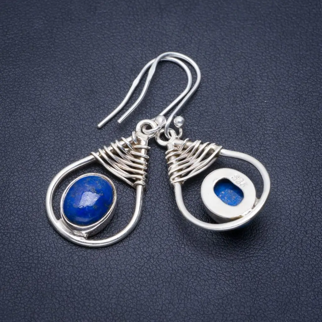 

Natural Lapis Lazuli Handmade Unique 925 Sterling Silver Earrings 1.5" A1418