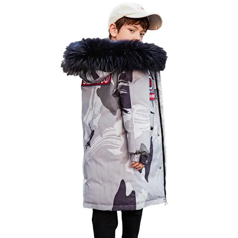 Новый Камуфляжный Зимний пуховик для мальчиков утолщенный теплый большой