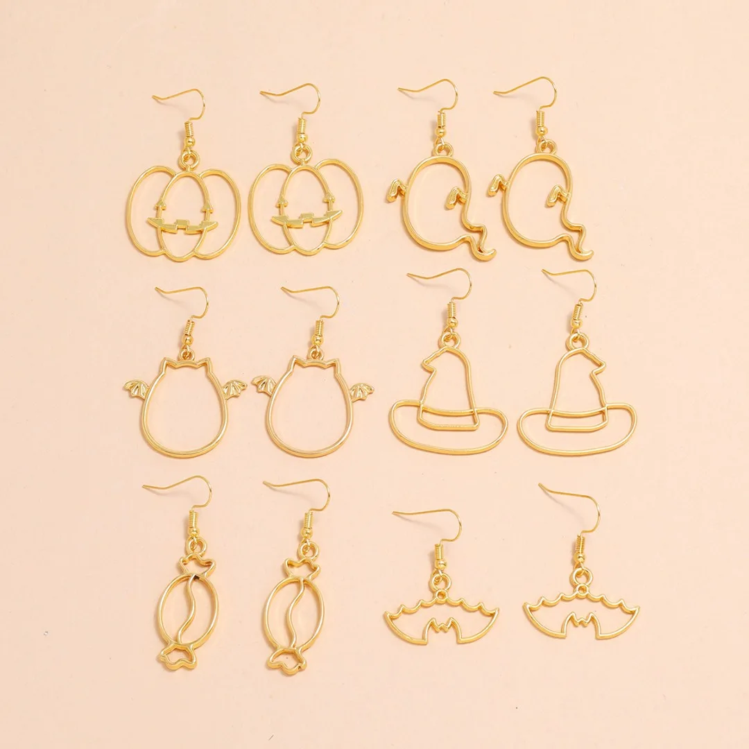 

6pairs/set Hallowen Earrings Pumpkin Ghost Hat Bat Shape Dangle Earrings Hollowed Stud Ear For Women Hallowmas Costume Cosplay
