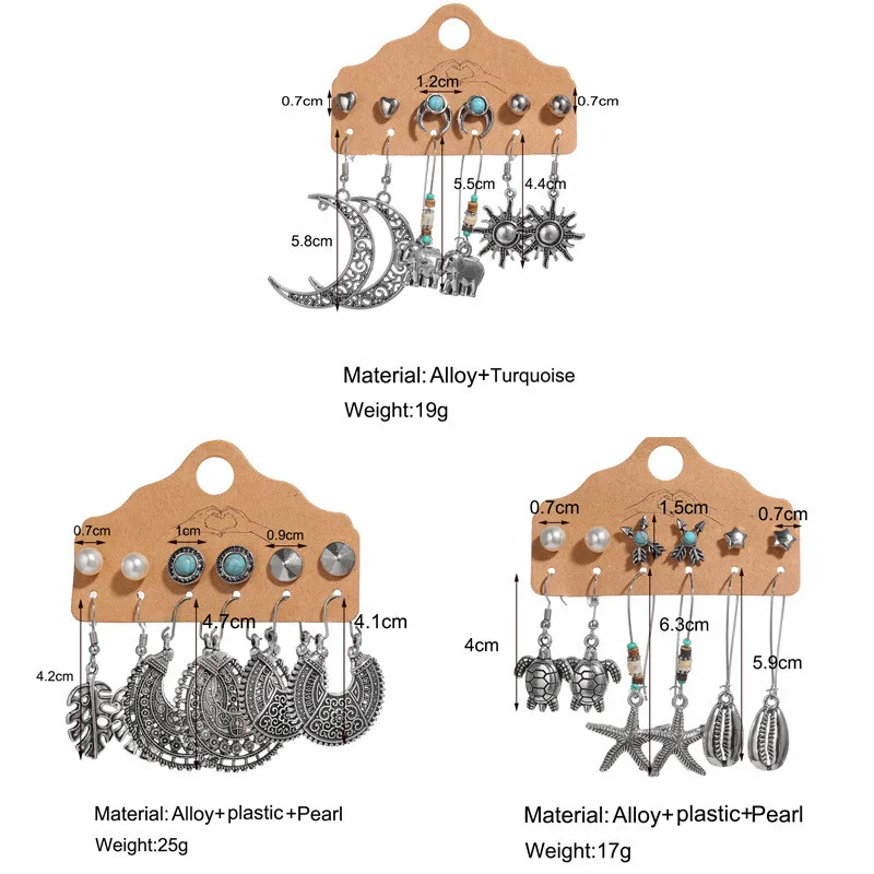 

Vintage Boho Flower Moon Multicolor Beaded Earrings Set for Woman Ethnic Boho Tassel Feather Long Cross Drop Earrings Jewelry