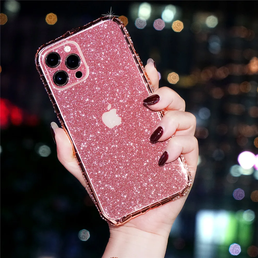 

Rhinestone Metal Bumper Case Glitter Diamond Phone Cover For iPhone 12 Pro Max 12 Mini Case 6S 7 8 Plus X Xr Xs 11 Pro Max Funda