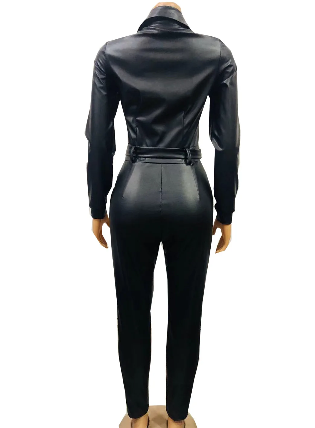 

Women Skinny Sashes Jumpsuit Winter Full Sleeve PU Leather Rompers Sexy Night Club Party One Piece Bandage Outfits Streetwear