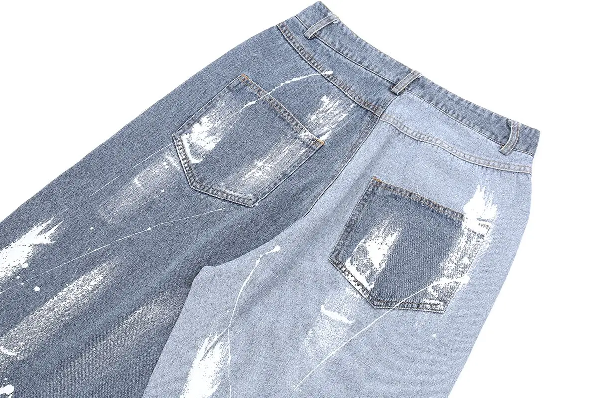 

Men's two color stitching jeans Painting and inkjet straight jeans