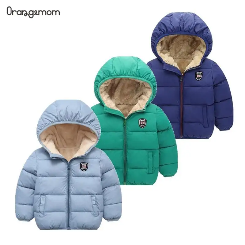

Winter Kids Hooded Jackets Boys Girls Winter Warm Jacket Outerwear Soild Color Boy Zipper Cotton Velvet Jacket For Kids Coats