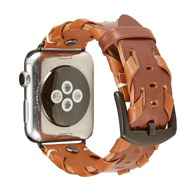 

Fashion Woven Rivet Leather Band for Apple Watch SE 40mm 44mm 38mm 42mm Wrist Strap Series 6 5 4 3 2 Bracelet Clock Belt