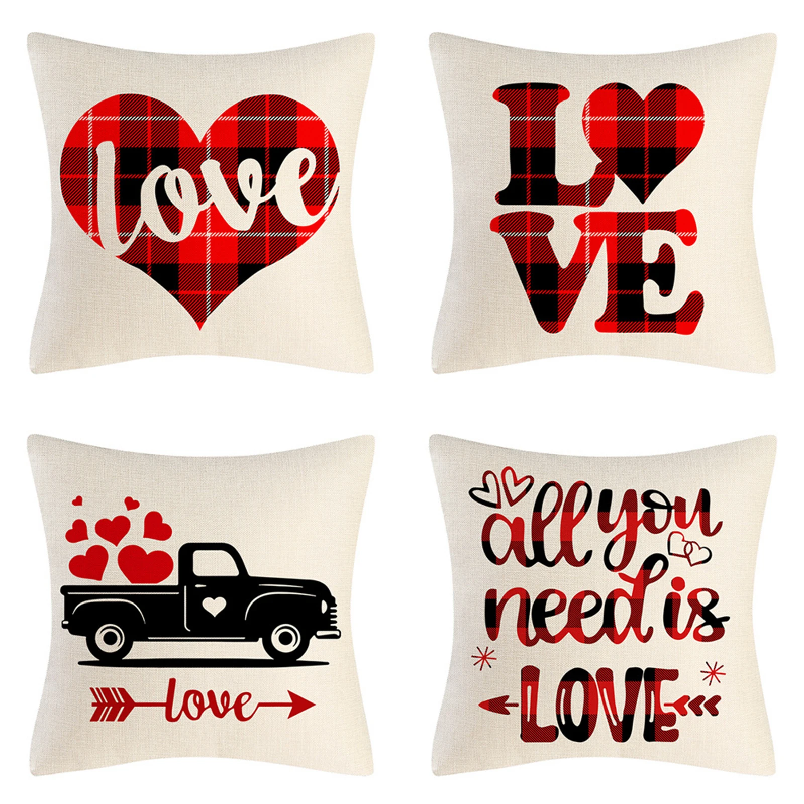 

2021 Unique Plaid Square Sofa Pillow Cover Fashion Heart Letter Home Decorative Cushion Pillowcase