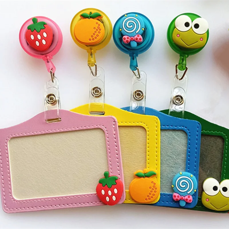 С рисунками фруктов лягушка PU персонал работает держатель для карт с выдвижной