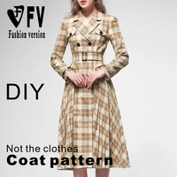 female soil lapel windbreaker pattern coat pleated skirt garment sewing drawing bfy 292