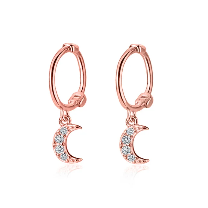 Trusta 925 Solid Sterling Silver Earrings Women Fashion Heart/Star Small Love Stud Ear Clip Jewelry Gift for Teen Girls DS904 - Окраска металла: XY1235 Rose
