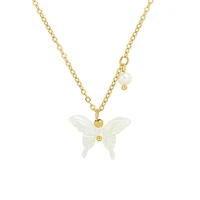 stainless steel butterfly popular design pendant shell carving pearl necklace neck chain gold for women accessories jewelry