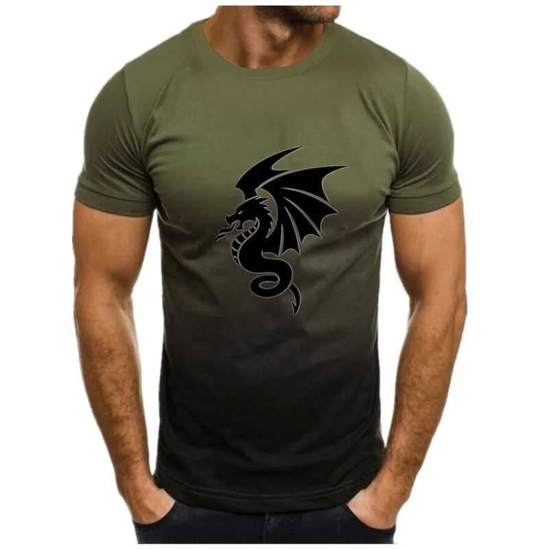 

Casual Shirts 3d Print Men T Shirt Trend Gradient Color Dragon Flame Short Sleeve Spring Summer Top Tee Shirt Hot Sale 2021
