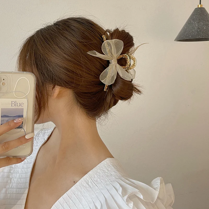 

zq Retro Diamonds Bow Hair Jaw Clip Female Hairpin Back Head Clip Hairware Free Shipping