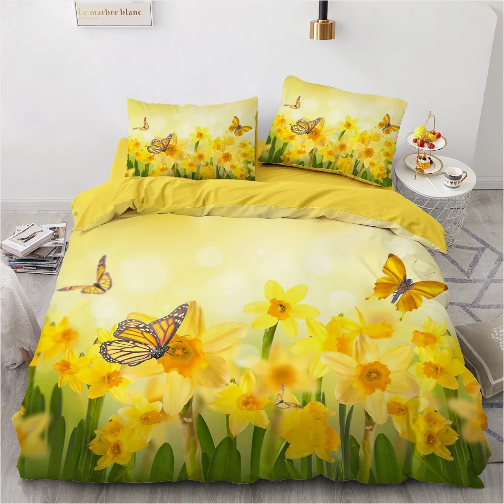 

3D Bedding Set Custom Single Double Queen Size 3PCS Duvet Cover Set Blanket/Quilt Pillow Case Flowers Home Textile Microfiber