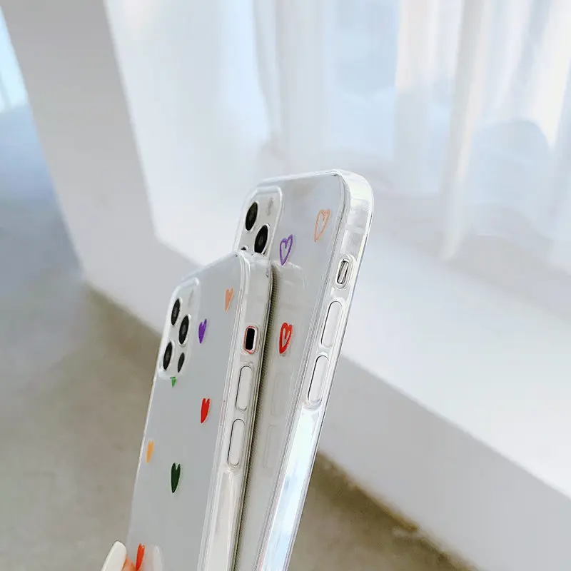 transparent cute love heart soft phone case for iphone 11 12 mini pro max candy color clear for iphone 7 8 plus x xs xr se 2020 free global shipping