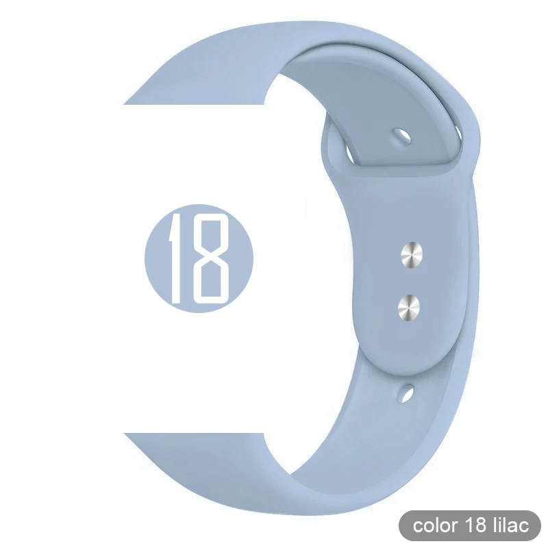 Мягкий силиконовый спортивный ремешок для Apple Watch 5 4 3 2 1 38 мм 42 мм, резиновый ремешок для часов Iwatch series 5 4 40 мм 44 мм - Цвет ремешка: 18 Lilac