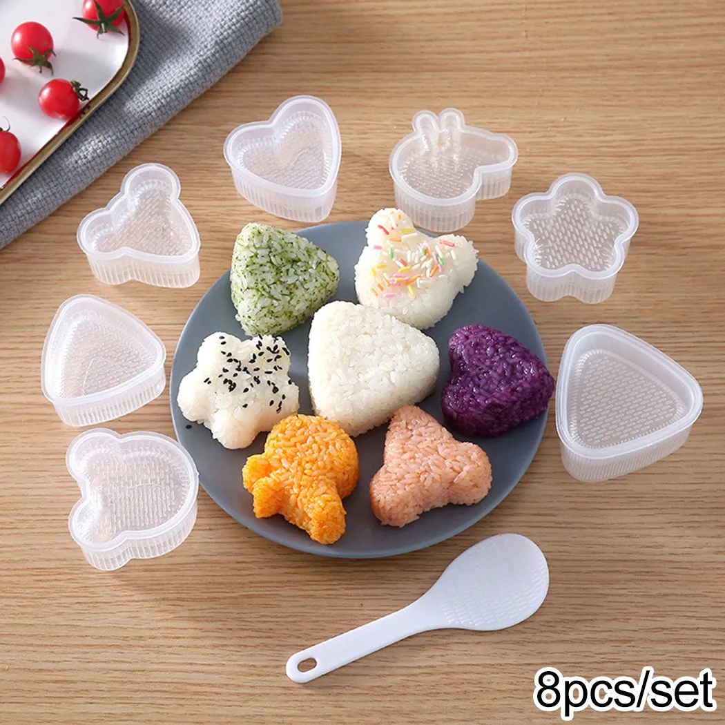 

8pcs Rice Ball Mold Bento Decor Sushi Onigiri Mold DIY Food Press Various Interesting Shapes Kitchen Supplies