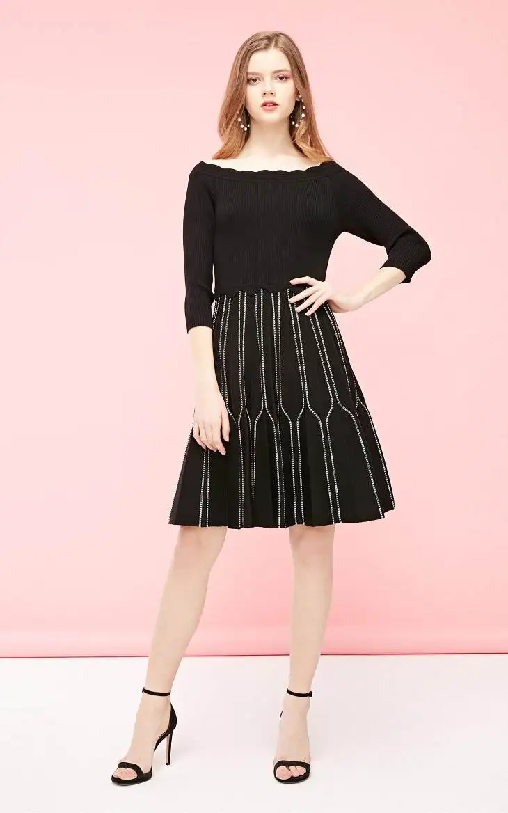 Vero Moda женское платье в полоску с вырезом лодочкой 3/4 рукавами | 319146533