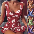 Женское мини-платье на тонких бретелях, без рукавов, с оборками, с принтом в стиле бохо, 40 #