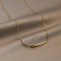 minimalist huggie knotted metallic chokers necklace for women ladies gold color thin chain necklace fashion accessories 2021