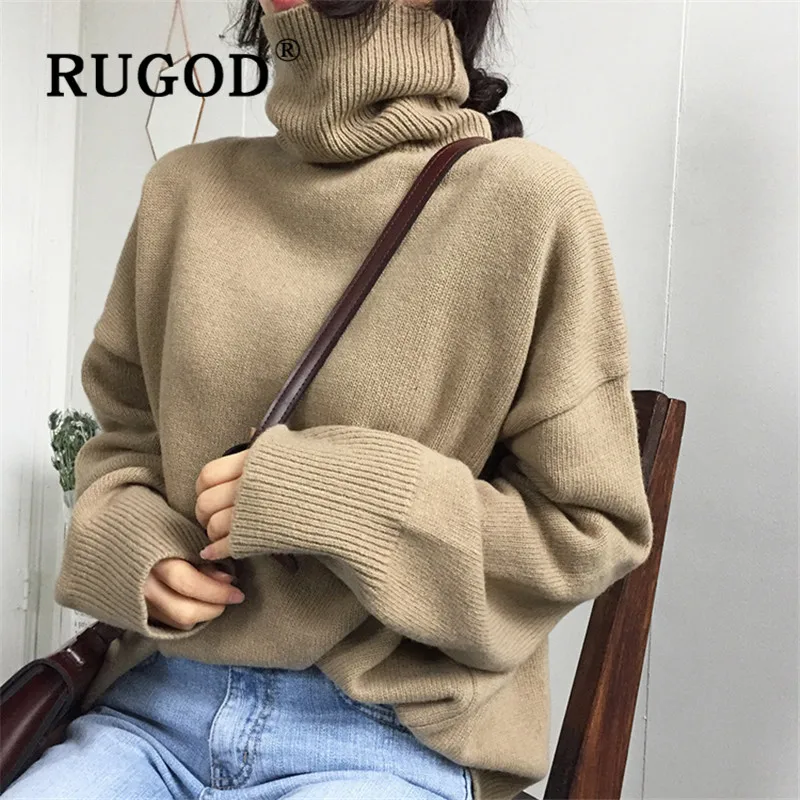 Женский винтажный пуловер RUGOD теплый свитер яркого цвета с высоким воротником