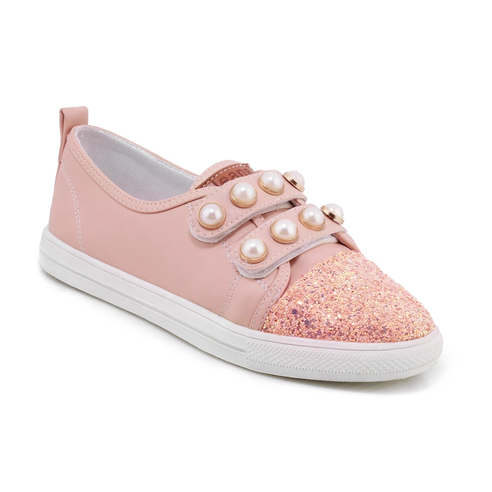 Kmeioo/повседневная женская обувь Расшитые блестками кроссовки Мокасины с бусинами