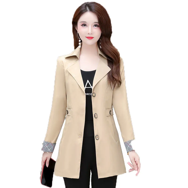 

Windbreaker Women' Suit Collar Spring 2021 New Splicing Casual Jacket Spring Female Autumn Short Slim Button Coat Pure Color B37