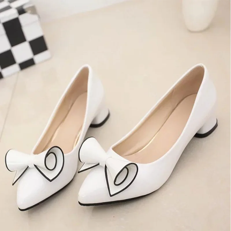 

Spring New Women's High Heels Shallow Butterfly-knot Pointed Toe Low Pumps Womens Shoes Summer Plus Size 35-43