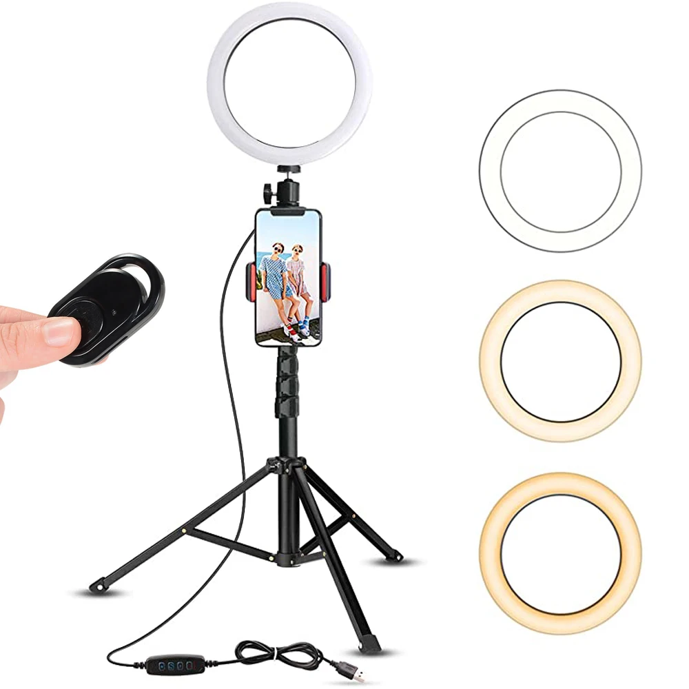 Kopen Selfie Ring Licht Met Statief & Mobiele Telefoon Houder Voor Live Stream/Make-Up, Mini Led Camera Ringlicht Voor Youtube Video