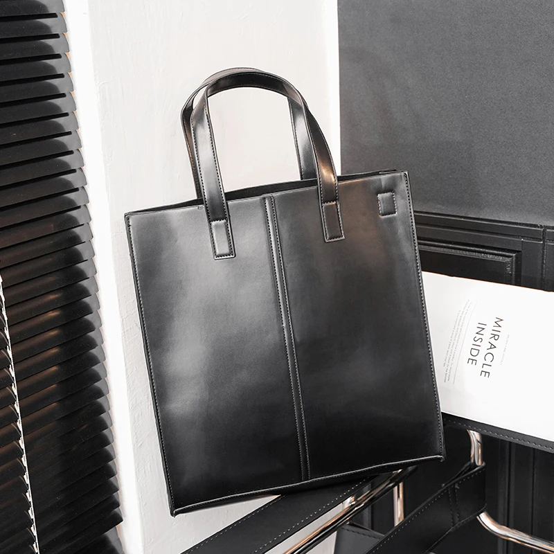 

Retro Crazy Horse Leather Tote Bag Simple Fashion Men's Large Capacity Handbag Travel Male Shoulder Underarm Bag Trending 2021