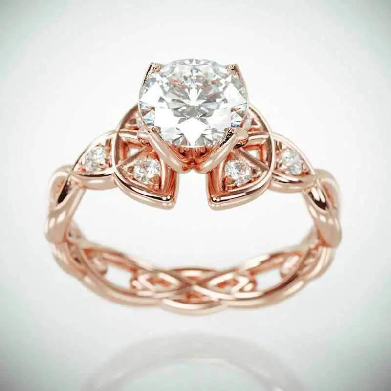 Кольцо с богатым деревом модное дамское Кристальное кольцо розовое золото