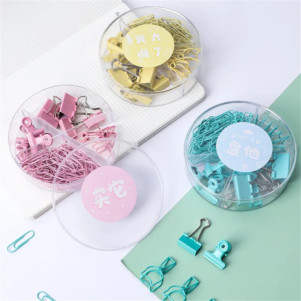 

84 Pcs/ Box Cute Kawaii Cat Heart Metal Paper Clip Candy Color Binder Clips for Book Decorative Clip Set School Stationery