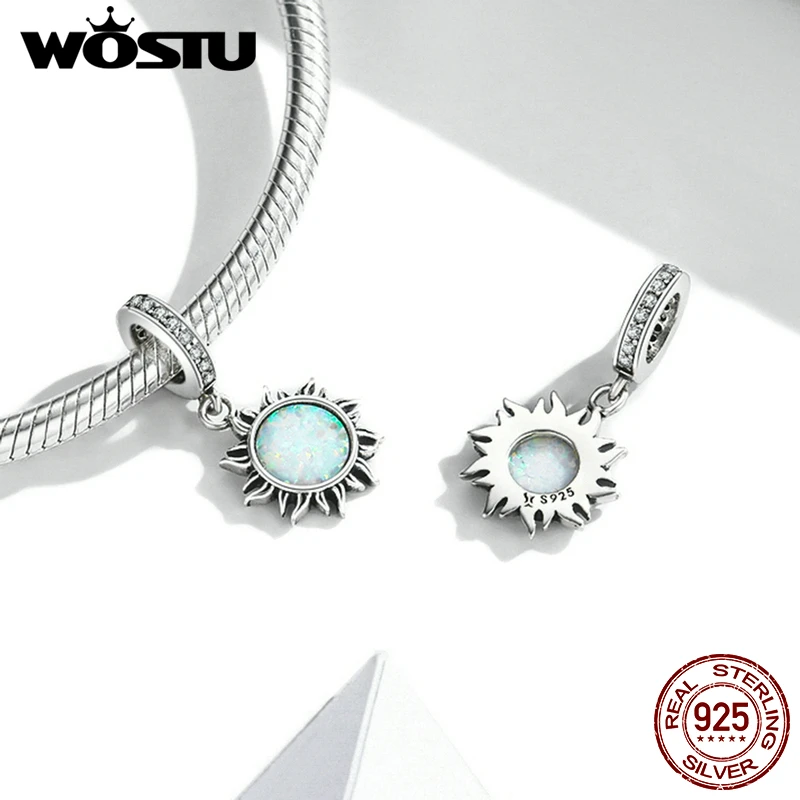 WOSTU 925 стерлингового серебра бабочка сердце солнце опал Очаровательные Подвески