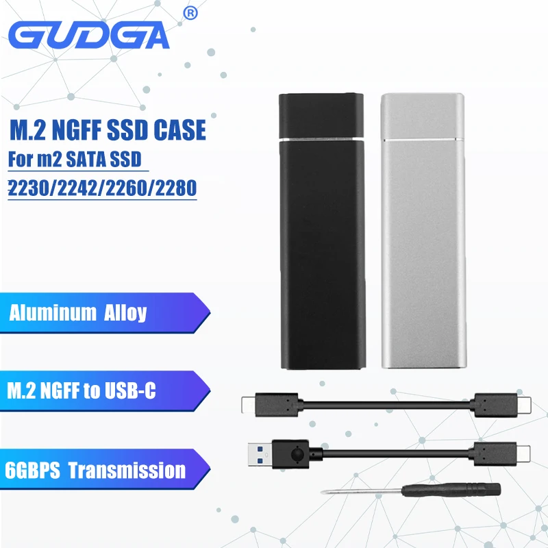 GUDGA USB 3.1 to M.2 NGFF Mobile SSD Case 6Gbps Aluminum External Enclosure Type C Adapter For m2 SATA SSD 2230/2242/2260/2280