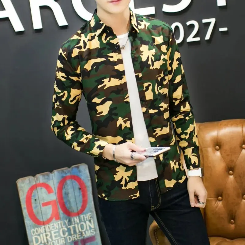 

Men's long sleeve shirt personalized camouflage shirt slim men's wear