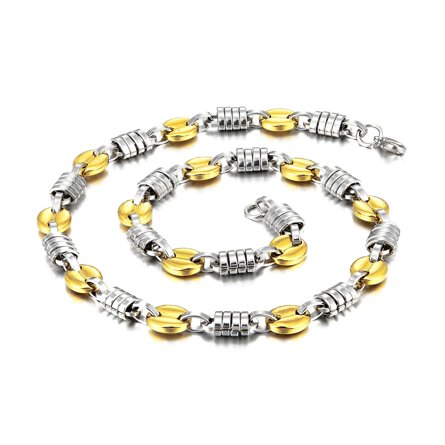 

9MM Stainless Steel Handmade Coffee Bean Chains Necklaces Two-color Necklace for Men Hip Hop Jewelry