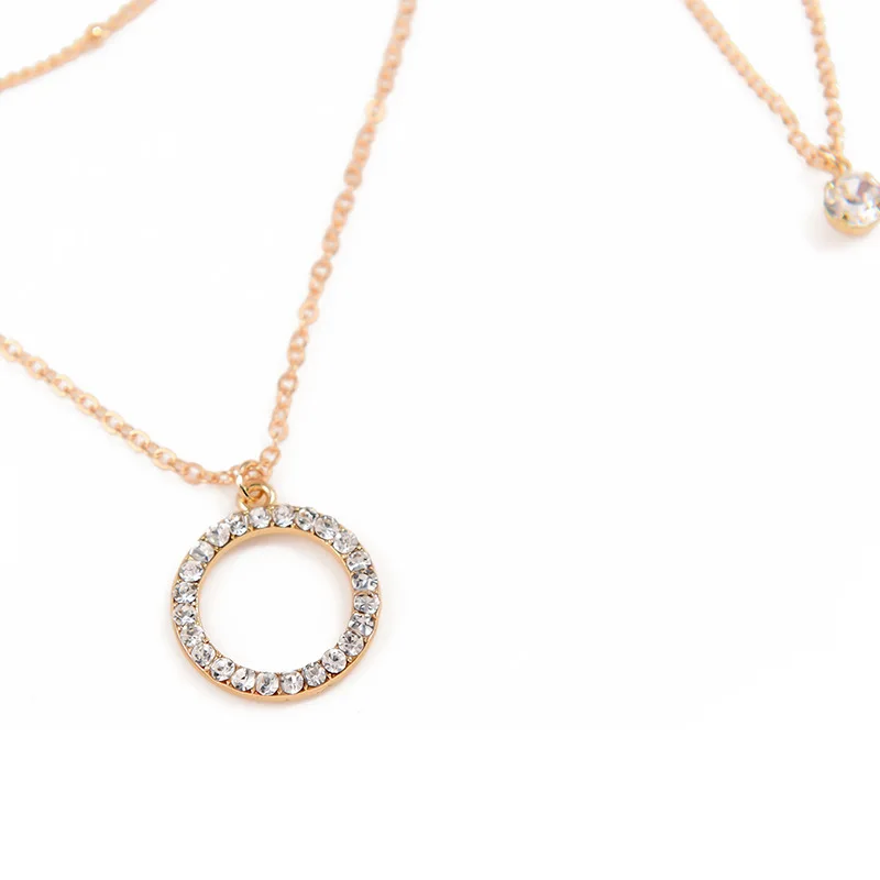 Personality Crystal Pendant Multi-layer Necklace Round Circle Bead Clavicle Chain Necklaces for Women Fashion Neck Jewelry XL081 | Украшения