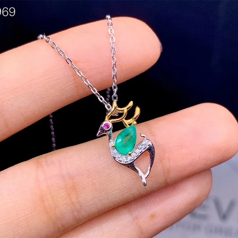 Женское ожерелье из серебра 925 пробы с натуральным изумрудом|Подвески| |