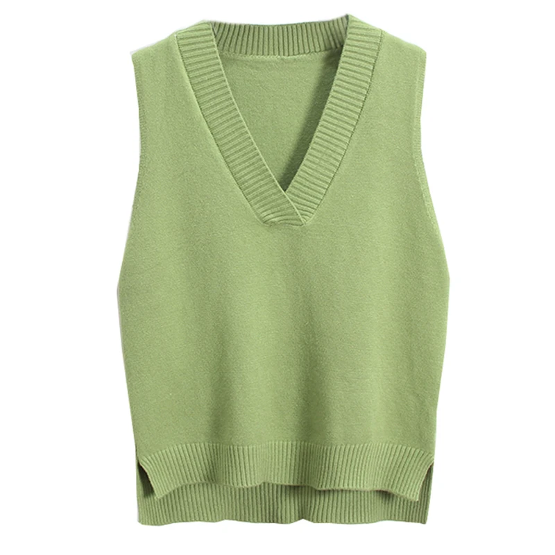 Женский вязаный жилет с V-образным вырезом без рукавов | Женская одежда