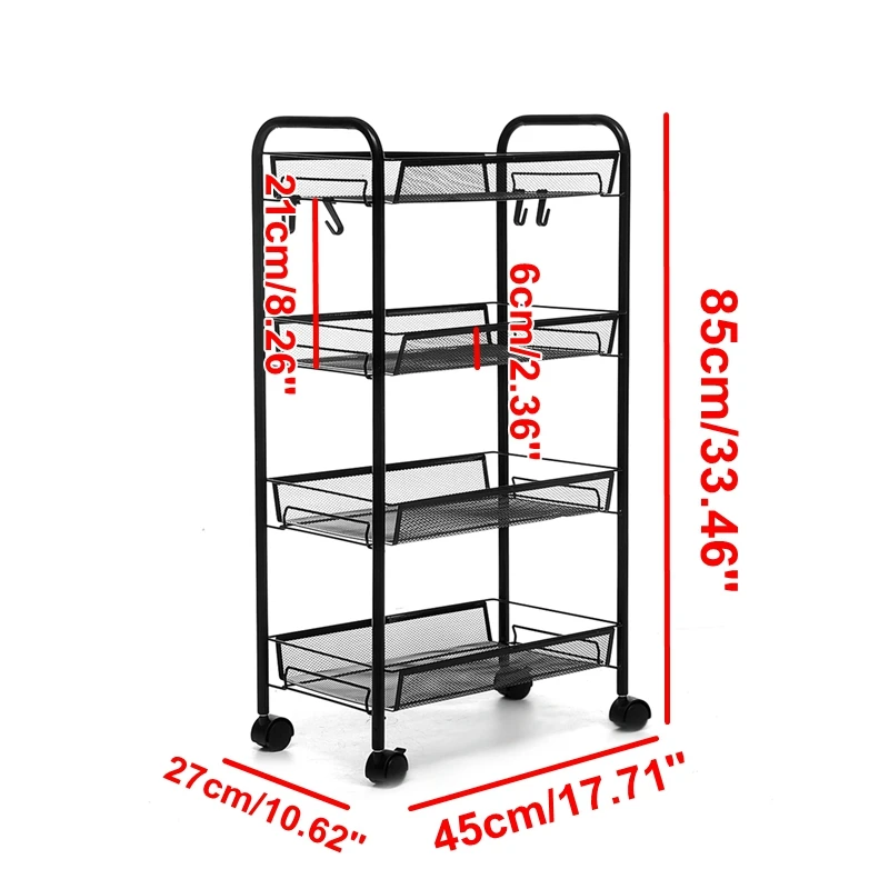 

4/5 Layer Food Trolley Cart Basket Kitchen Storage Rack Metal Rolling Wheels Slide Bathroom Shelf Space Holder Saving Organizer