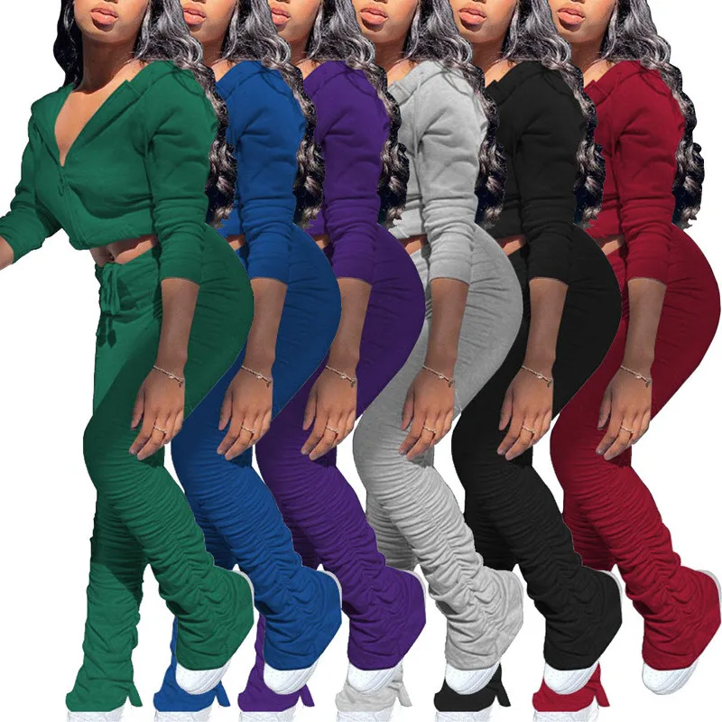 

Stacked Pants Set Stacked Sweatpants Two Piece Outfits Tracksuit Women Stacked Leggings Joggers Two Piece Set Women Sweatsuit