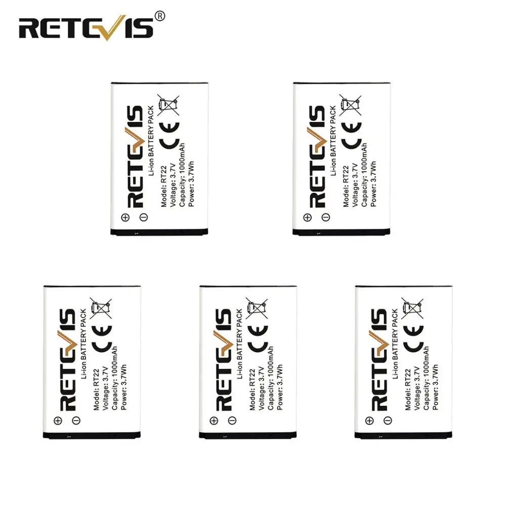 Оригинальный литий ионный аккумулятор 1000 мАч 5 шт. Аккумулятор для рации Retevis RT22