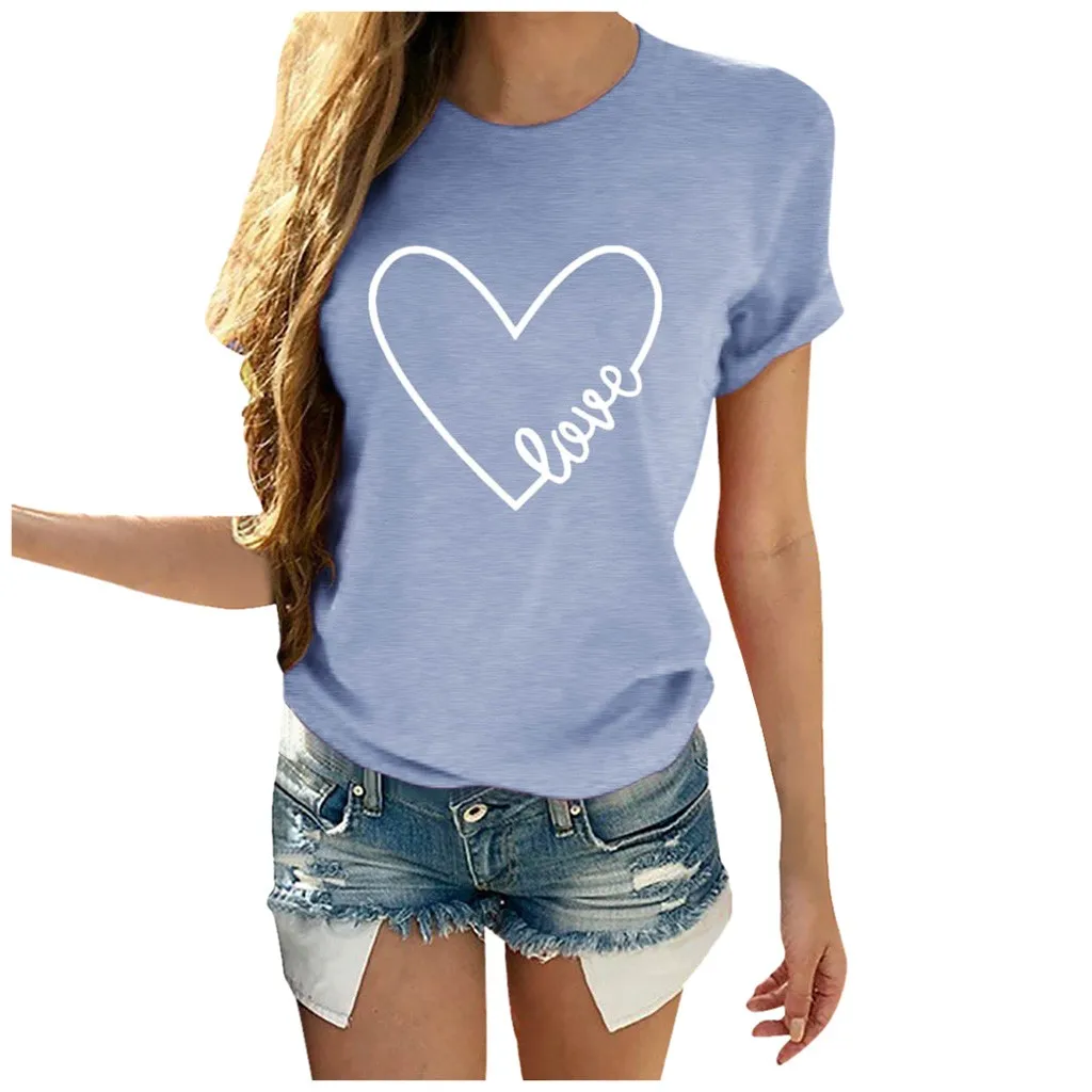 Женская футболка летняя на День святого Валентина повседневная короткий рукав