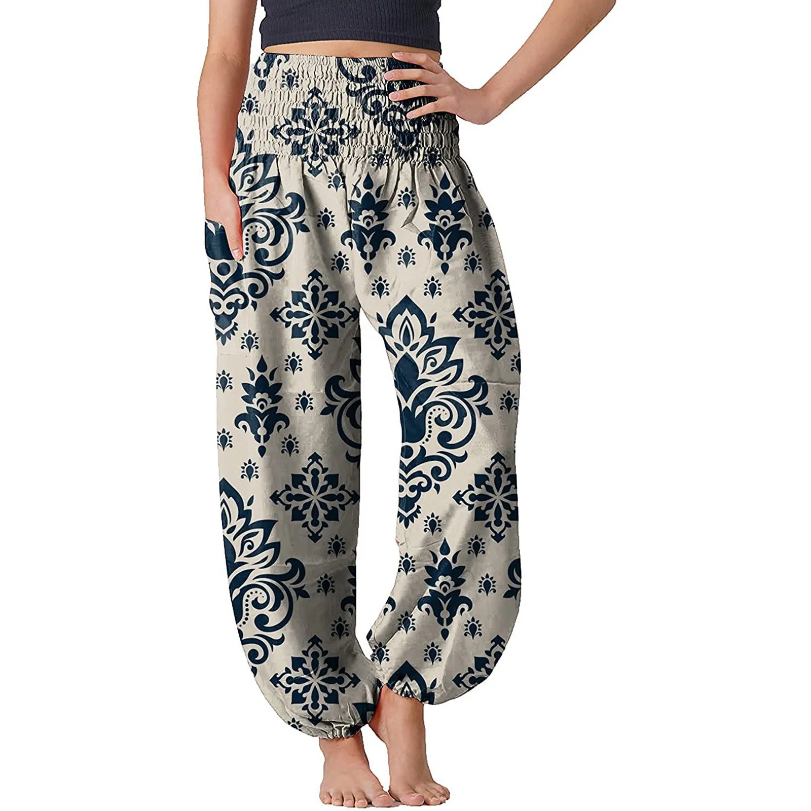 Womens Harem Pants Boho Vintage Print Loose Yo-ga Hippie Belly Dance Trousers Baggy Leggings Sportswear | Женская одежда