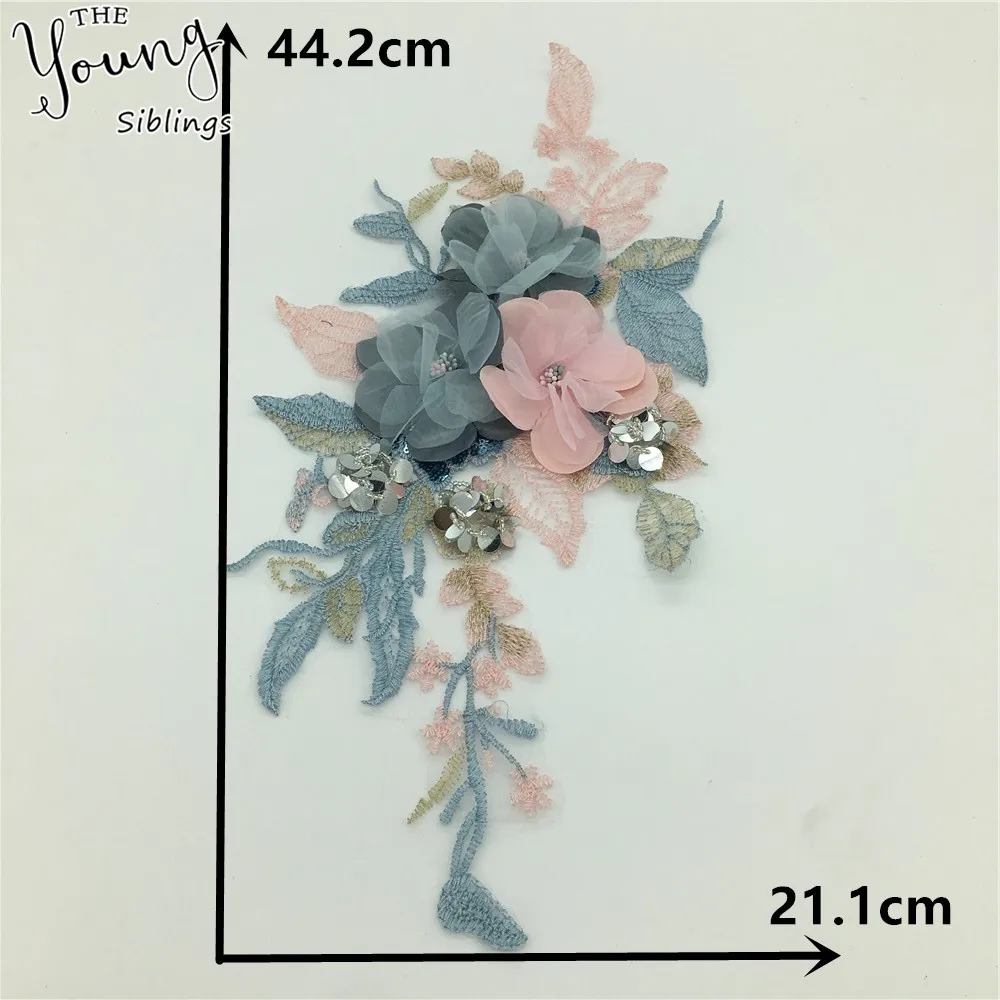 Новое поступление вышивка 3D цветочным кружевом декольте аппликация блестки