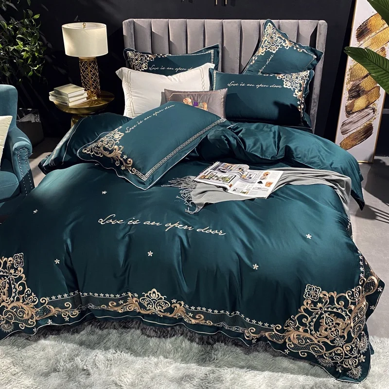 Королевский Роскошная женская обувь расшитая зелеными Постельное белье Queen King size