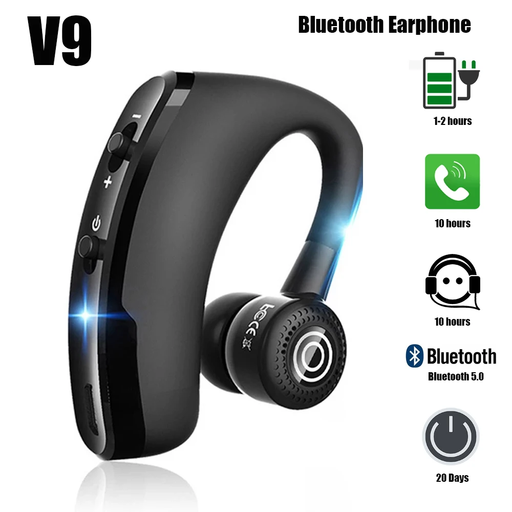 V9 Earphones Bluetooth Wireless Headphones Handsfree Headset Business Headset with Mic Drive Call Sports Earphone for Smartphone