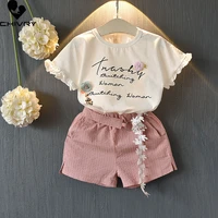 two piece girls clothing sets summer 2022 baby girl flower letter print short sleeve t shirts tops with shorts kids clothes suit