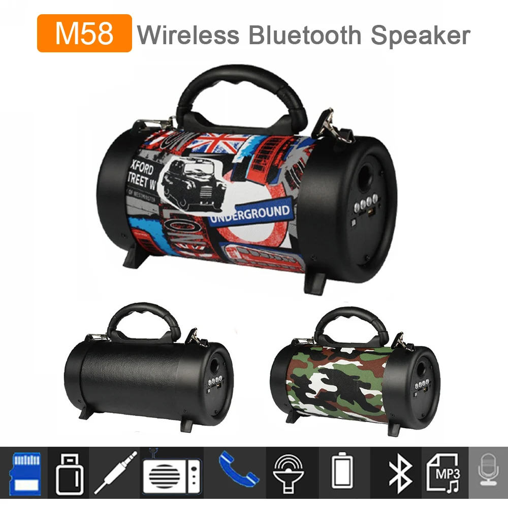 

M58 Wireless Bluetooth Speaker Outdoor Portable w/Shoulder Belt Fashion Stereo Soundbar Compatible Music Radio FM/USB/TF Speaker