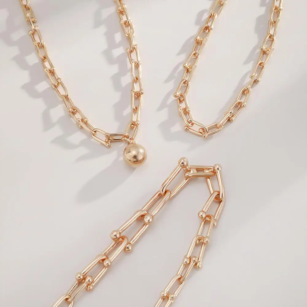 

IngeSight.Z 3Pcs/Set Multi Layered Gothic U Shaped Choker Necklace Collar Gold Color Small Ball Pendant Necklace for Men Jewelry